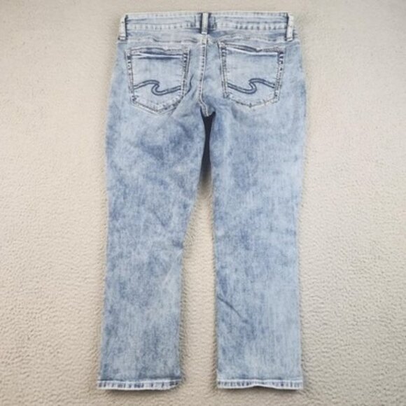 Silver Jeans Co Elyse Capri Jeans Womens 31 Light Wash Distressed Denim Stretch - Picture 9 of 9